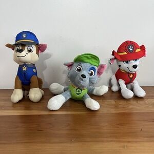 Lot Of 3 Paw Patrol Plushie Stuffed‎ Animals Chase, Rocky & Marshall